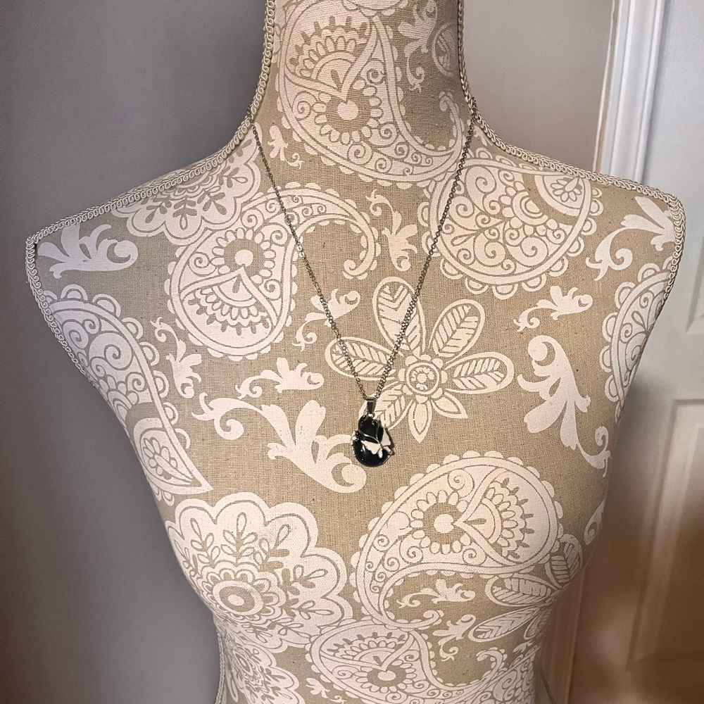 Butterfly Sandstone Silver Pendant Necklace